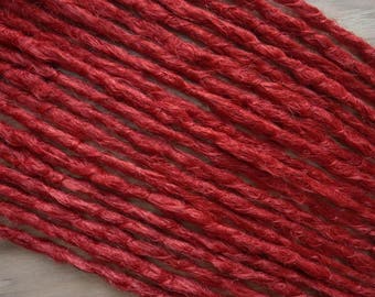 Synthetic Dreadlocks - Cherry Red Set of 10 SE - Natural Texture Microthin Dreadlock Extensions In Stock