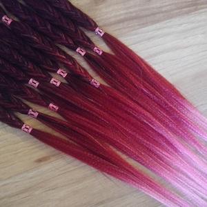 Synthetic Braids - Party Punch - Burgundy Garnet Pink Ombre Loop Ended - Boho Fancy Fishtail Beaded Braid Hair Extensions In Stock