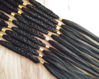 Trenzas sintéticas - Negras con cuentas doradas con terminación en bucle - Extensiones de cabello trenzadas con cuentas de cola de pez boho Fancy En stock