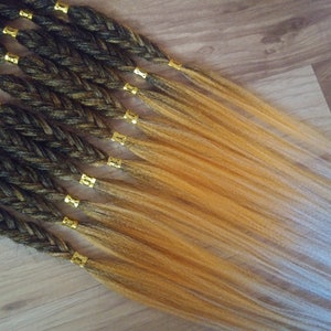 Synthetic Braids - Autumn Cider - Dark Brown Amber Blonde Ombre Loop Ended - Boho Fancy Fishtail Beaded Braid Hair Extensions In Stock