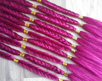 Trenzas sintéticas - Granate con cuentas doradas y extremos en bucle - Extensiones de cabello estilo boho con trenzas de espiga y cuentas. Disponibles.
