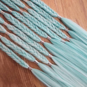 Synthetic Braids - Icicle - Blue Silver Loop Ended - Boho Fancy Fishtail Beaded Braid Hair Extensions In Stock