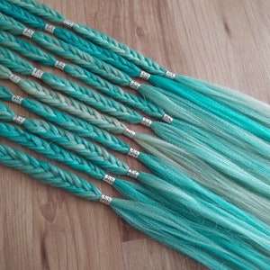 Synthetic Braids - Oceanspray - Aqua Blonde Loop Ended - Boho Fancy Fishtail Beaded Braid Hair Extensions In Stock
