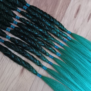 Synthetic Braids - Prismarine Colorful Ombre Loop Ended - Boho Fancy Fishtail Beaded Braid Hair Extensions In Stock