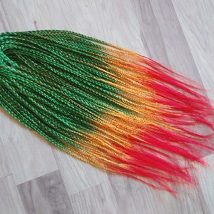 Synthetic Braids - Fiesta - Emerald Amber Red Rasta Double Ended Ombre Box Braid Quarter Set 10 DE Box Braids Long 22"