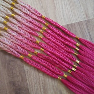 Synthetic Braids - Shirley Temple Colorful Ombre Loop Ended - Boho Fancy Fishtail Beaded Braid Hair Extensions In Stock