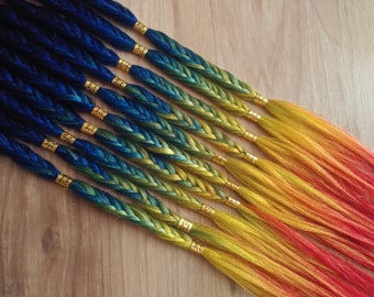 Synthetic Braids - Rainbow Colorful Ombre Loop Ended - Boho Fancy Fishtail Beaded Braid Hair Extensions In Stock