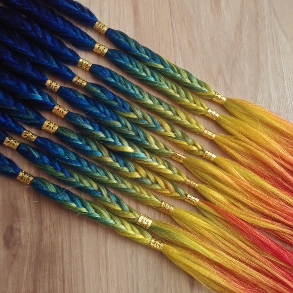 Synthetic Braids - Rainbow Colorful Ombre Loop Ended - Boho Fancy Fishtail Beaded Braid Hair Extensions In Stock