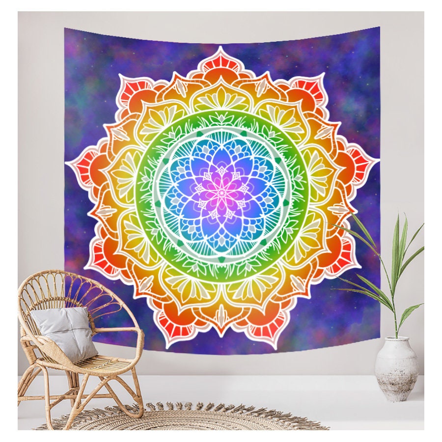 Rainbow Mandala Tapestry Square 54 or Flower Petal - Etsy