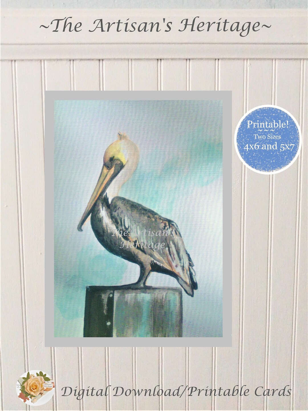 Pelican Printable Card instant Digital Download pelican Greeting Cards ...