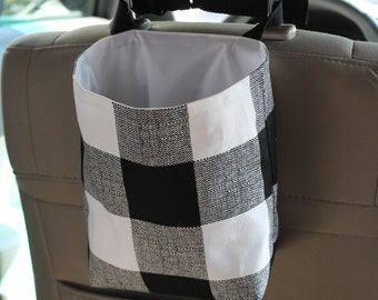 Reusable Car Trash Bag- Black and white buffalo