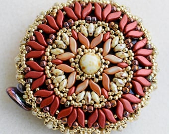 Hand Beaded Retractable 5′ Seamstress Tape Measure // Wonderful Gift/Burgandy/Gold/Peach Wave Victorian Style//Finished Piece