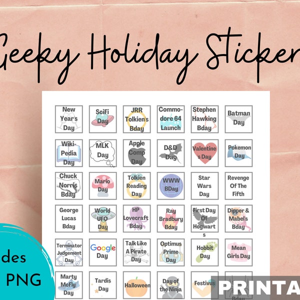 Printable Geek Holiday Stickers ~ 1x1 Inch Squares