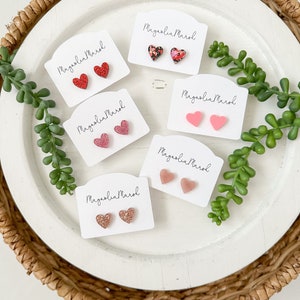 Acrylic Stud Earrings, Heart Earrings, Valentine’s Earrings for Girls, Glitter Stud Earrings, Red Glitter, Pink Glitter, Hot Pink Earrings