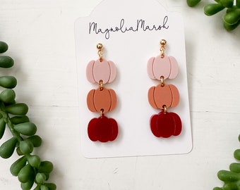 Mini Pumpkin Earrings, Acrylic Earrings, Lightweight Earrings, Neutral Fall Earrings, Light Pink Orange Red Earrings, Small Dangle Earrings