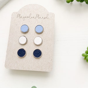 University of North Carolina, UNC, Carolina Tar Heels, Carolina Blue, White, Navy Blue 10mm Leather Stud Earrings