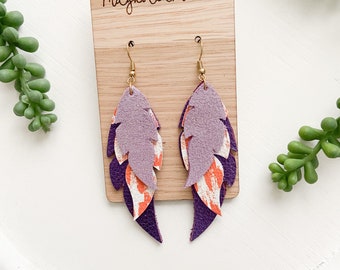 Clemson Earrings, Orange and Purple Earrings, Leather Earrings, Clemson Gameday Earrings, Clemson Jewelry, Clemson Accessories, Clemson Gift