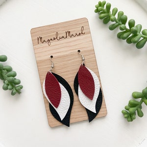 University of South Carolina Earrings, Garnet and Black Earrings, Leather Earrings, Carolina Gamecocks Game Day Earrings, UofSC Jewelry