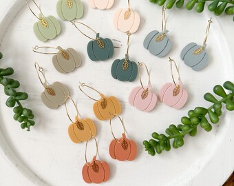 Pumpkin Earrings, Acrylic Earrings, Earrings for Fall, Lightweight Hoop Earrings, Gifts for Teacher, Jewel Tone Earrings, Dangle Earrings