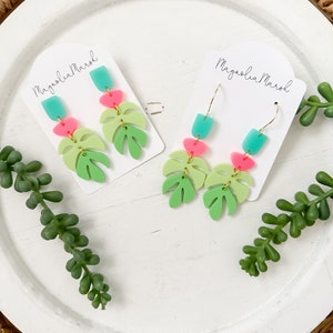 Acrylic Earrings, Boho Earrings, Monstera Earrings, Bright Neon Earrings, Mother’s Day Gift, Vacation Earrings, Tropical Summer Earrings