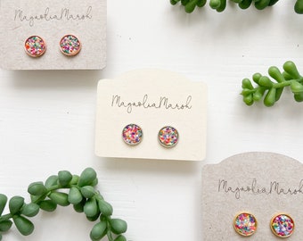 Bright Summer Multicolor Glitter 10mm Leather Stud Earrings