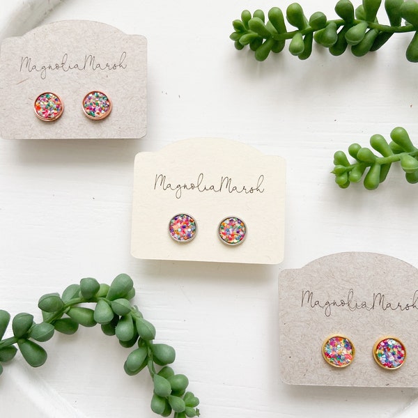 Bright Summer Multicolor Glitter 10mm Leather Stud Earrings