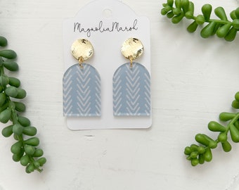 Blue and White Acrylic Earrings, Boho Earrings, Summer  Earrings, Gifts for Mother’s Day, Gold Stud Earrings, Lightweight Dangle Earrings