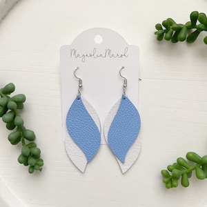 University of North Carolina Earrings, Carolina Blue and White Earrings, Leather Earrings, Carolina Tarheels Game Day Earrings, UNC Jewelry