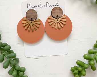 Boho Acrylic Earrings, Neutral Terracotta Earrings, Circle Cutout Earrings, Wood Earrings, Summer Earrings, Gifts for Mother’s Day