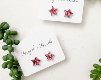 4th of July Earrings, Star Earrings, Acrylic Red White & Blue Glitter Studs, Sparkle Star Earrings, Patriotic Earrings, Earrings for Girls