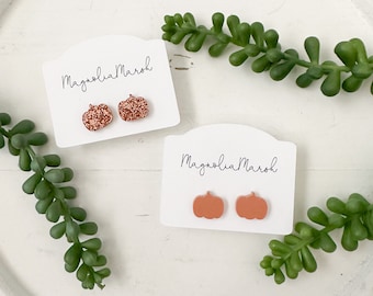 Acrylic Studs, Fall Earrings for Girls, Orange Glitter Pumpkin Studs, Terracotta Pumpkin Studs, Lightweight Earrings, Small Earrings