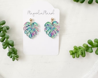 Acrylic Earrings, Boho Earrings, Monstera Earrings, Preppy Earrings, Summer Earrings, Tropical Vacation Earrings, Palm Leaf Earrings