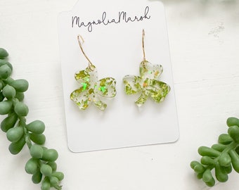 Shamrock Earrings, Metallic Green Glitter Earrings, St. Patrick’s Day Earrings, Acrylic Earrings, Small Dangle Earring, Lightweight Earrings