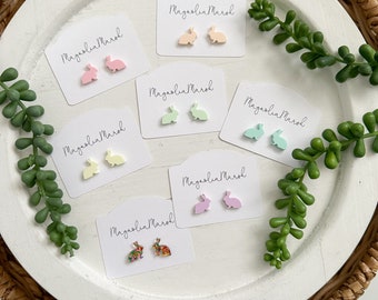 Acrylic Stud Earrings, Bunny Earrings, Easter Earrings for Girls, Glitter Stud Earrings, Light Pink, Light Blue, Purple, Pastel Earrings
