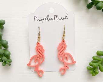 Flamingo Earrings, Acrylic Earrings, Pink Peach Coral Colored Earrings, Gifts for Flamingo Lover, Lightweight Earrings, Summer Earrings
