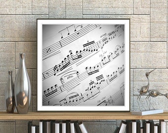 Sheet Music Photography, Black and White Music Photograph, Music Note Wall Art, Clarinet Music Art, Musician Art, Square Photograph