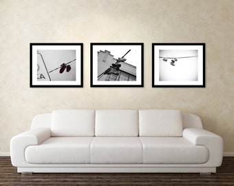 Urban Print Set, Set of 3 Black and White Urban Photographs, Shoe Fine Art Photography, Urban Home Decor, Black and White Wall Art