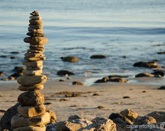 Malibu Beach Photography, Stacked Rocks, Coastal Decor