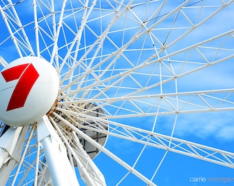 Ferris Wheel Photography, Blue and White Photograph, Nursery Wall Art, Australia Photograph, Carnival Decor, Ferris Wheel Decor, Circus Art