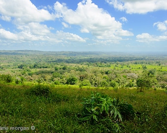 Arenal Volcano Costa Rica Landscape Photography Print, Blue & Green Home Decor