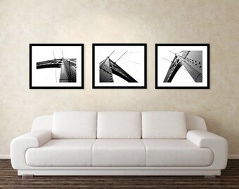 Vancouver Print Set, Set of 3 Black and White Bridge Photographs, Vancouver Home Decor, Modern Decor, Lions Gate Bridge Photo, Contemporary