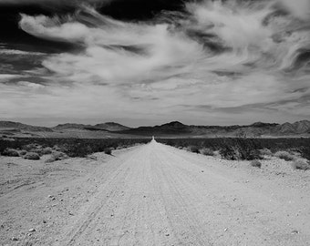 Mojave Desert Photography, Rustic Road Print, Black and White Landscape