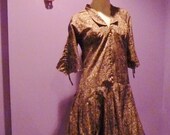 SALE elegant circa 1960 meet the 1950 39 s soft silk like satin neutral abstract floral cocktail dress womans size small medium large