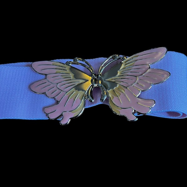 Beautiful pastel 1970’s butterfly stretchy elastic belt with large enamel butterfly