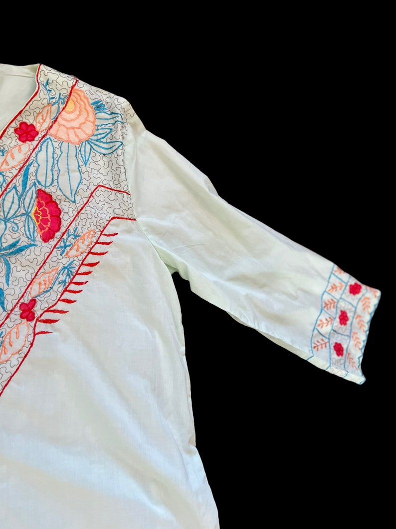 Stunning vintage 1970s Golden Bell bohemian festival embroidered kaftan dress fits an array of sizes free flowing image 3