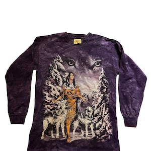 Amazing rare The Mountain epic Indian  acid wash long  sleeve t shirt unisex size Medium