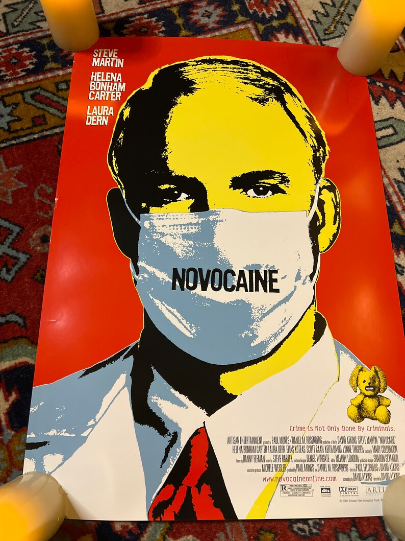 Original 2000s Novocaine vintage movie promo poster 20x13 1/2 horror Steve Martin image 2