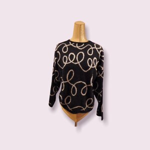 Funky elegant black and metallic silver knit artistic hipster retro sweater size small medium large