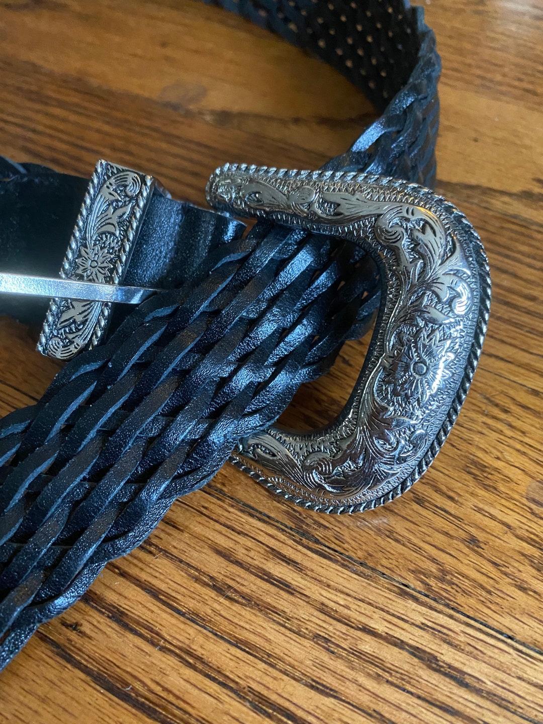 Vintage Express Belt? Vintage Express Brown Leather Belt W/studded Leather Flowers  main image 4