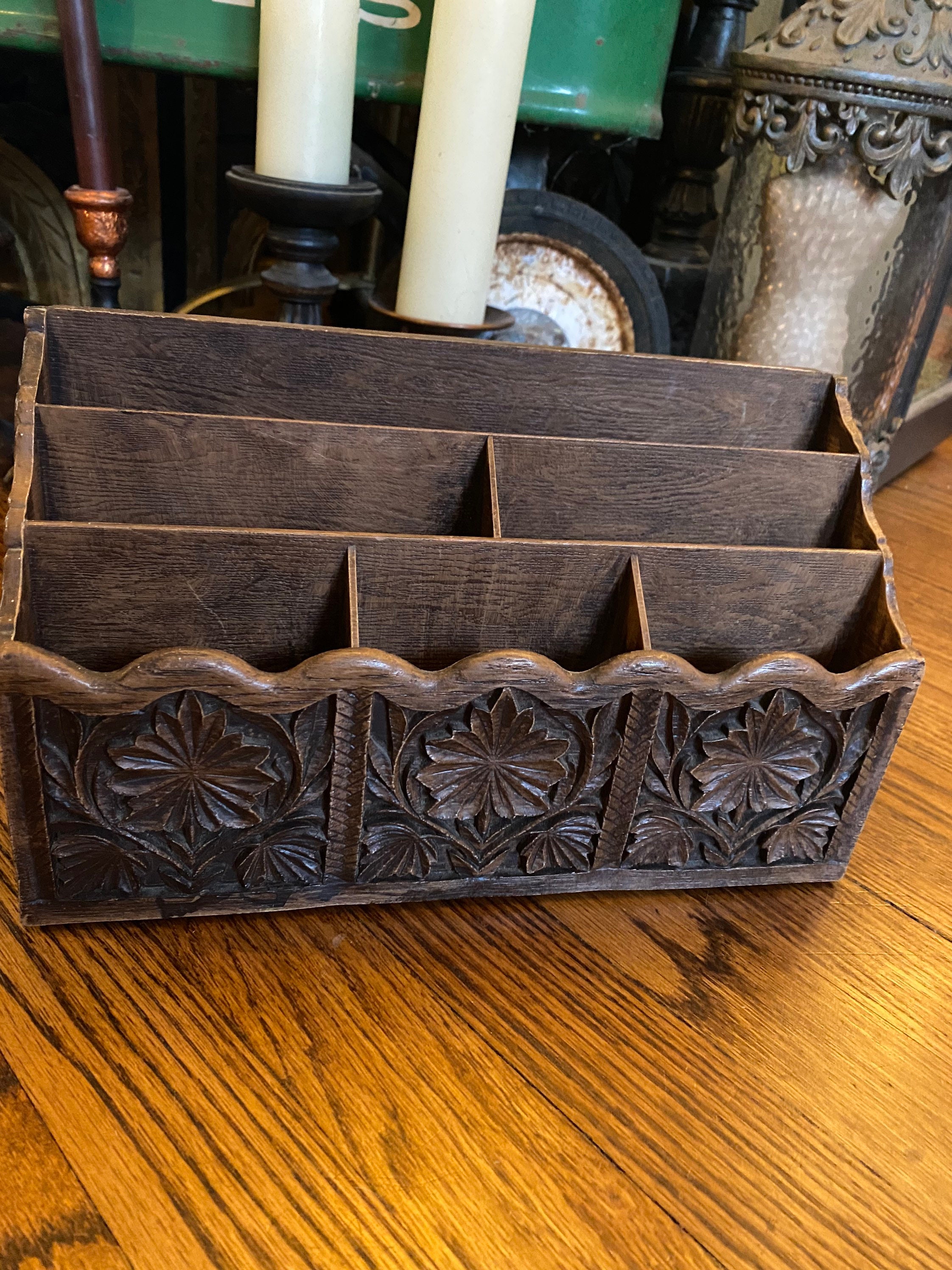 Lovely Vintage Lerner Faux Carved Wood Desk Mail Organizer Etsy